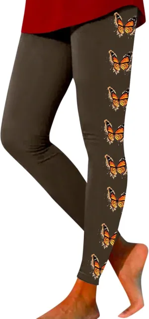 Yoga Leggings for Women Butterfly Print Pants Butt Lift Fitness Sports Soft High Waisted Yoga Pants Full-Length Leggings