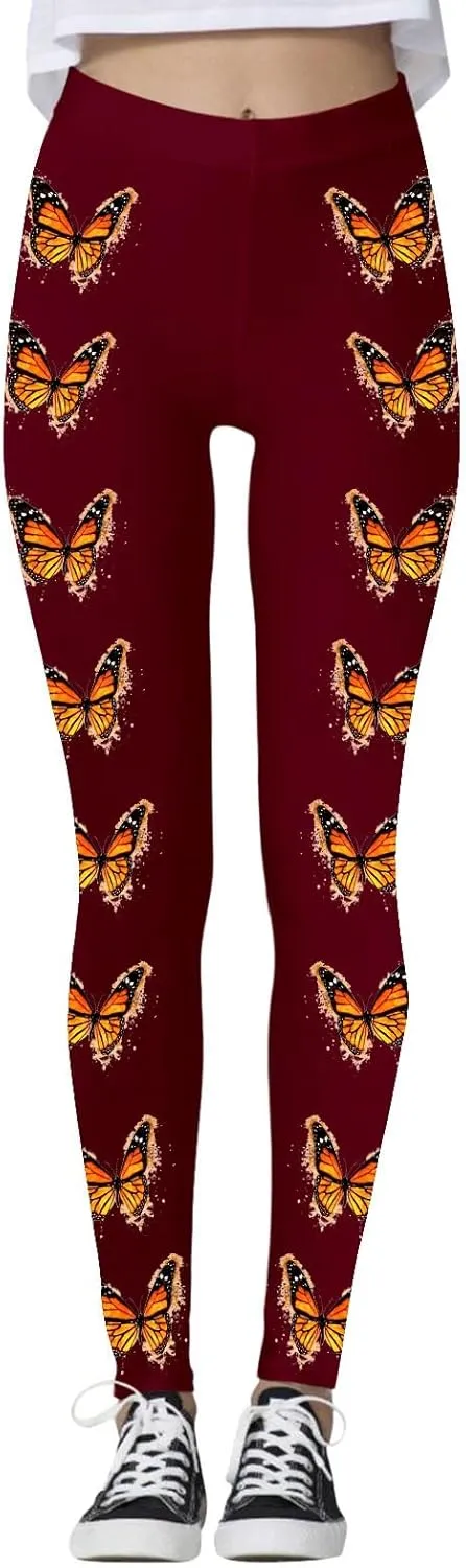 Yoga Leggings for Women Butterfly Print Pants Butt Lift Fitness Sports Soft High Waisted Yoga Pants Full-Length Leggings