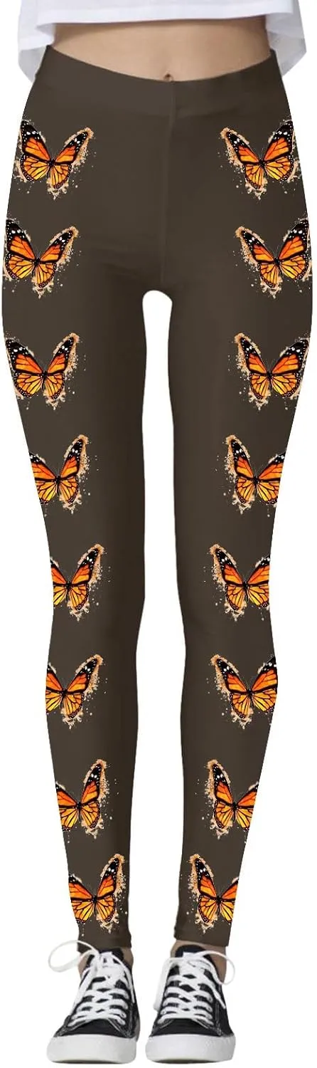 Yoga Leggings for Women Butterfly Print Pants Butt Lift Fitness Sports Soft High Waisted Yoga Pants Full-Length Leggings