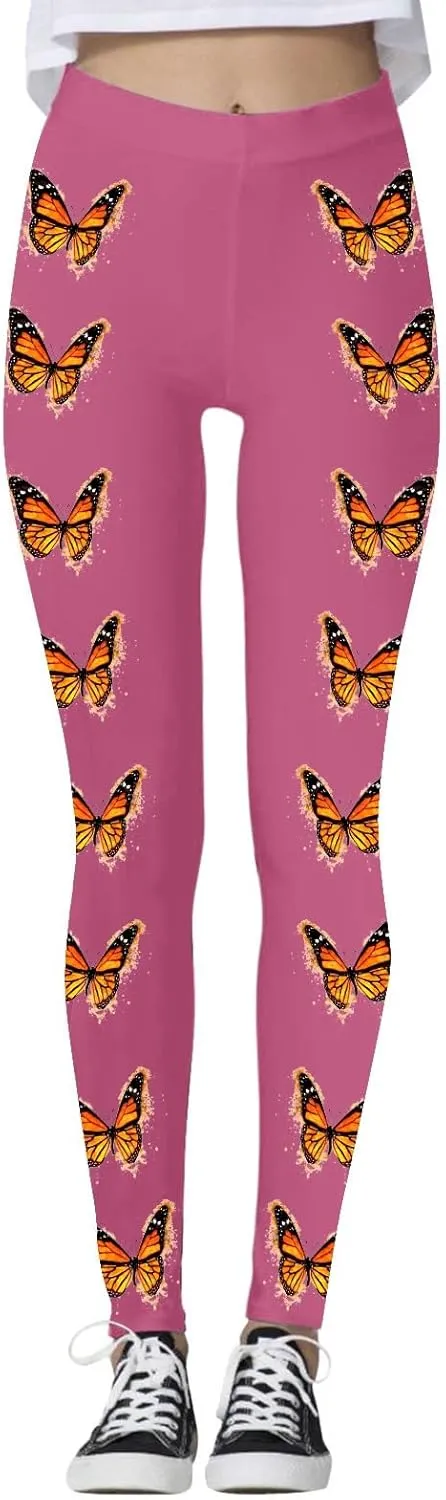 Yoga Leggings for Women Butterfly Print Pants Butt Lift Fitness Sports Soft High Waisted Yoga Pants Full-Length Leggings