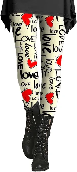 Yoga Leggings for Women Flare Valentines Leggings Fleece Lined Pants Love Heart Heart