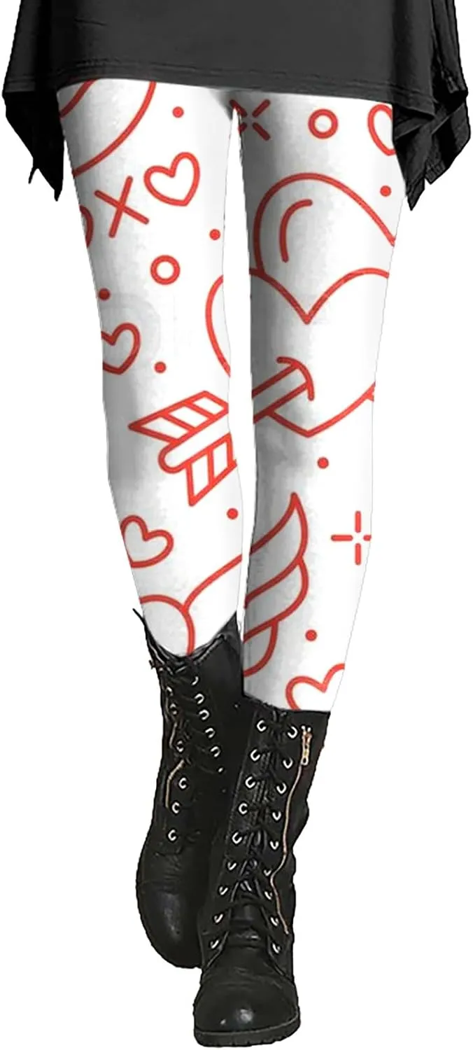 Yoga Leggings for Women Flare Valentines Leggings Fleece Lined Pants Love Heart Heart