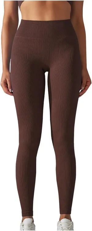 Yoga Leggings for Women High Waist Tummy Control Yoga Pants Ribbed Stretch Workout Leggings Compression Gym Tights