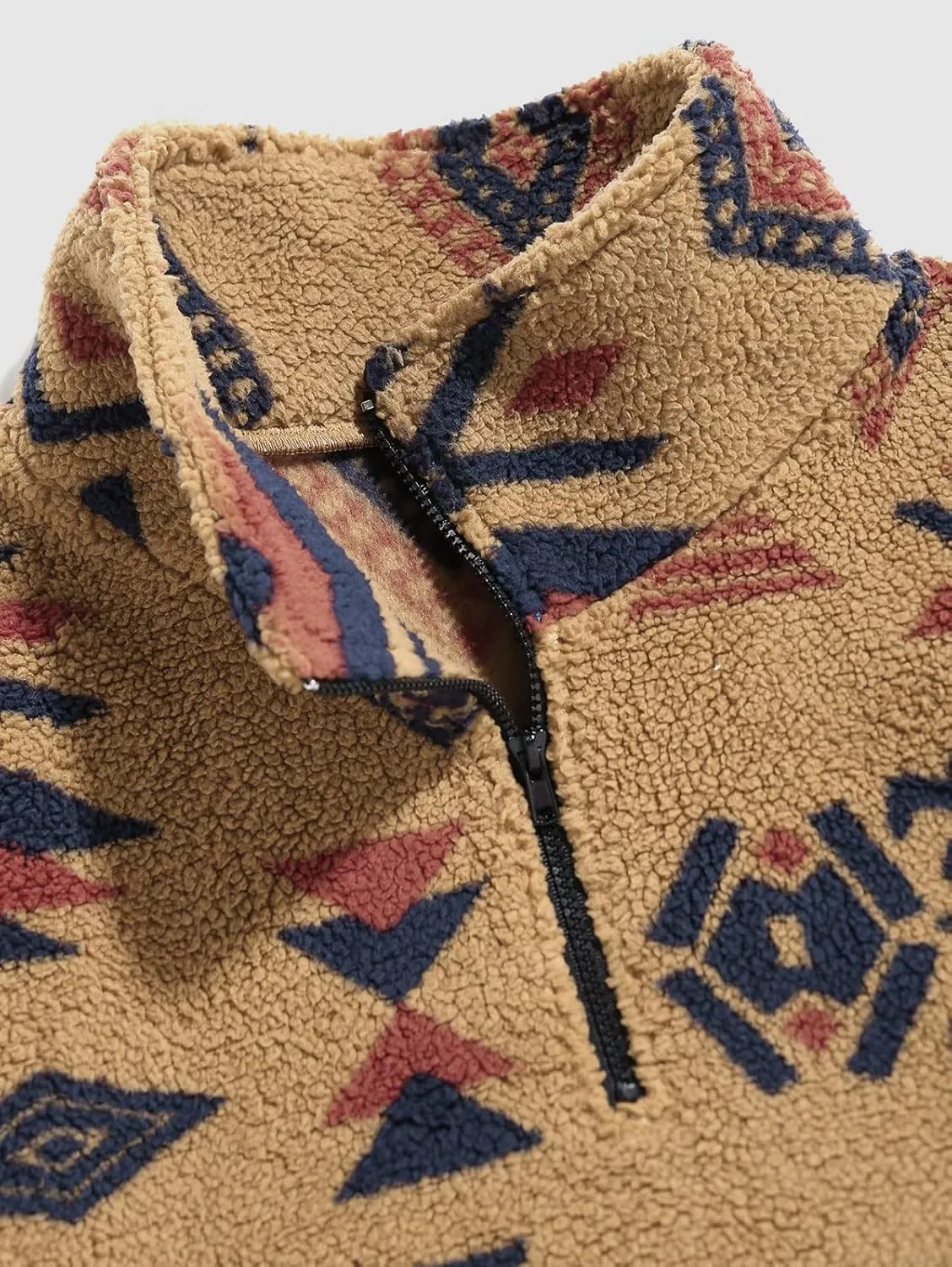 ZAFUL Mens 1/4 Zipper Fleece Sherpa Pullover Sweatshirt Ethnic Aztec Printed Kangaroo Pocket Fall Winter Unisex Hoodie Tops