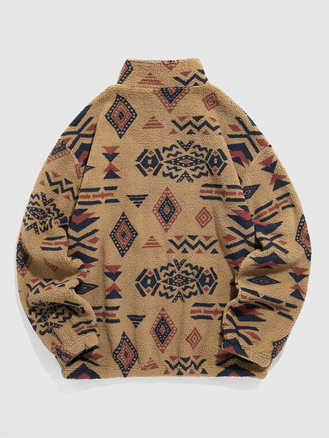 ZAFUL Mens 1/4 Zipper Fleece Sherpa Pullover Sweatshirt Ethnic Aztec Printed Kangaroo Pocket Fall Winter Unisex Hoodie Tops