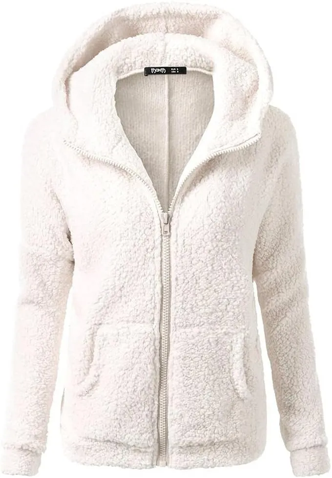 Zip up Hoodie Women Oversize Sweatshirt, Ladies Winter Coats Casual Plus Size Plush Jacket Hooded Sweatshirt Coat with Pocket