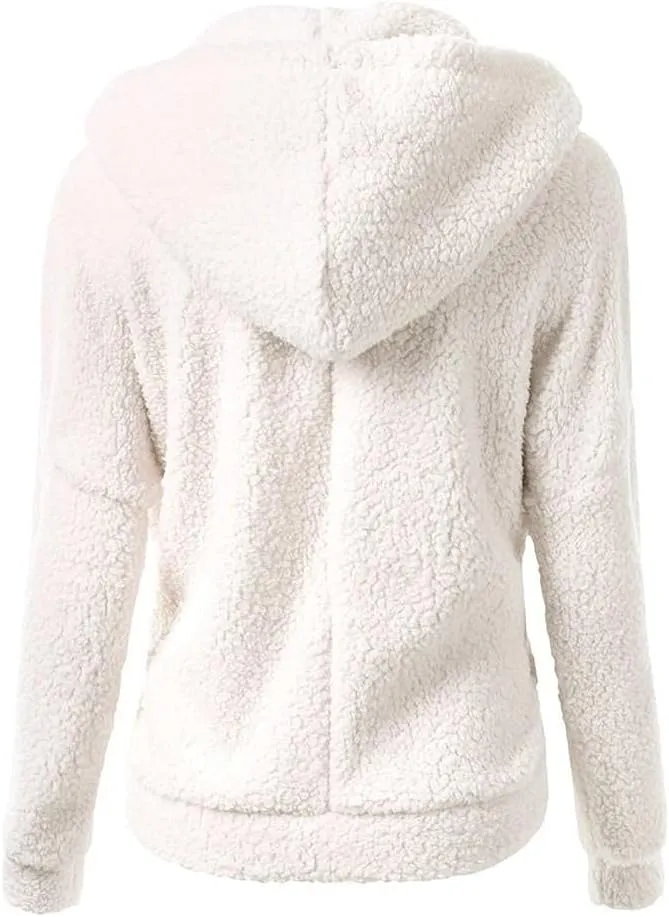 Zip up Hoodie Women Oversize Sweatshirt, Ladies Winter Coats Casual Plus Size Plush Jacket Hooded Sweatshirt Coat with Pocket