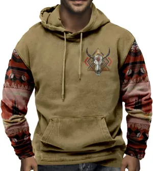 ZOCAVIA Men's Aztec Western Hoodie Cowboy Pullover Hoodie Oversized Vintage Country Sweatshirt Graphic Hoodie Plus Size