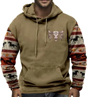 ZOCAVIA Men's Aztec Western Hoodie Cowboy Pullover Hoodie Oversized Vintage Country Sweatshirt Graphic Hoodie Plus Size