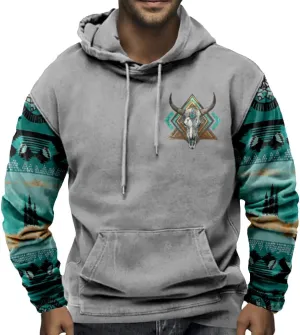 ZOCAVIA Men's Aztec Western Hoodie Cowboy Pullover Hoodie Oversized Vintage Country Sweatshirt Graphic Hoodie Plus Size