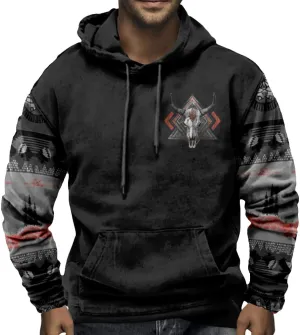 ZOCAVIA Men's Aztec Western Hoodie Cowboy Pullover Hoodie Oversized Vintage Country Sweatshirt Graphic Hoodie Plus Size