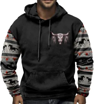 ZOCAVIA Men's Aztec Western Hoodie Cowboy Pullover Hoodie Oversized Vintage Country Sweatshirt Graphic Hoodie Plus Size