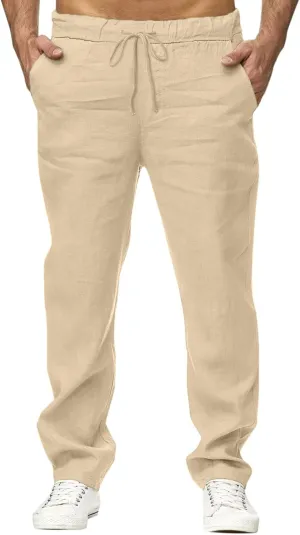 ZYXTIM Mens Classic Cozy Cotton Pants Lightweight Elastic Waist Yoga Beach Pants Drawstring Pull-On Casual Work Pants